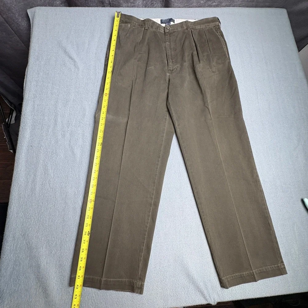 Polo Ralph Lauren Andrew Pant Mens 40x30 Brown Cotton Pleated Chino Trousers